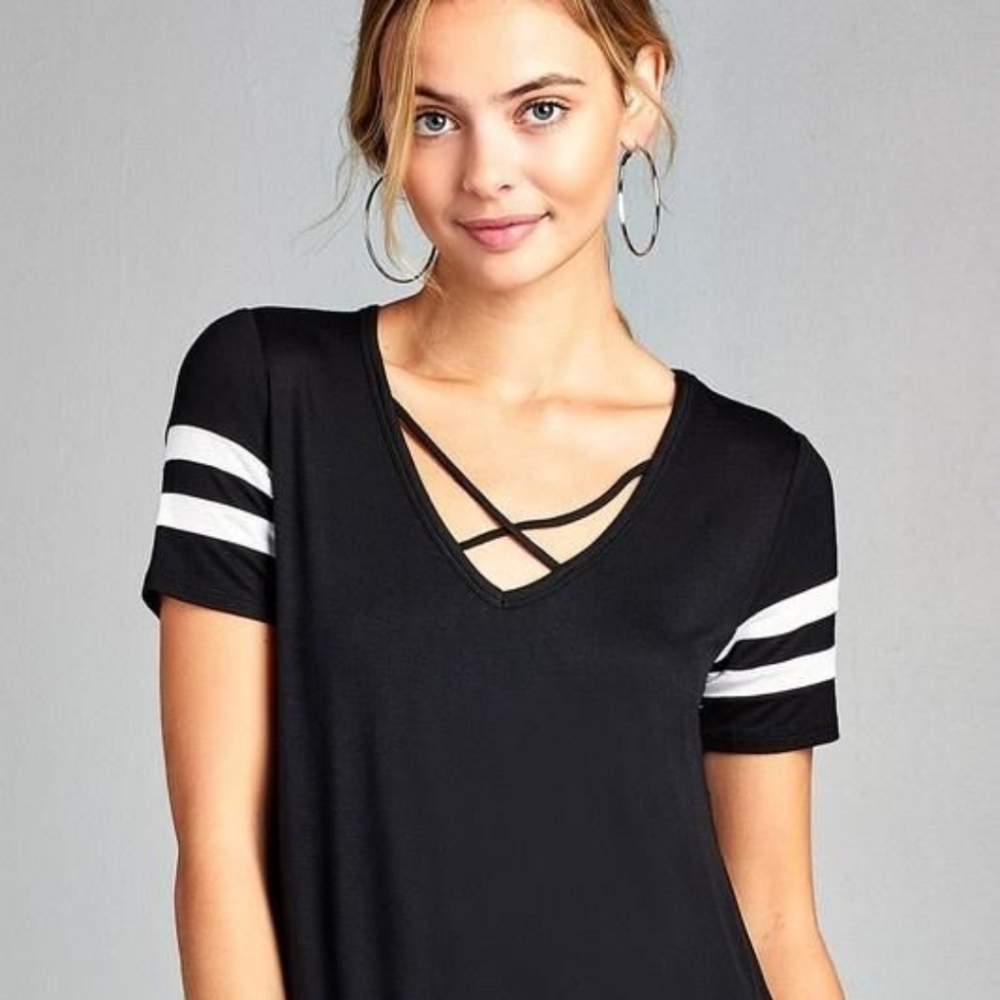 NB Junior's Criss Cross Varsity Stripe Tee